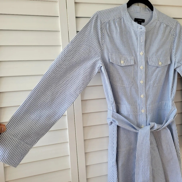 J. Crew Oxford White Blue Cotton A-line Shirtdress Size 0 - Picture 5 of 16